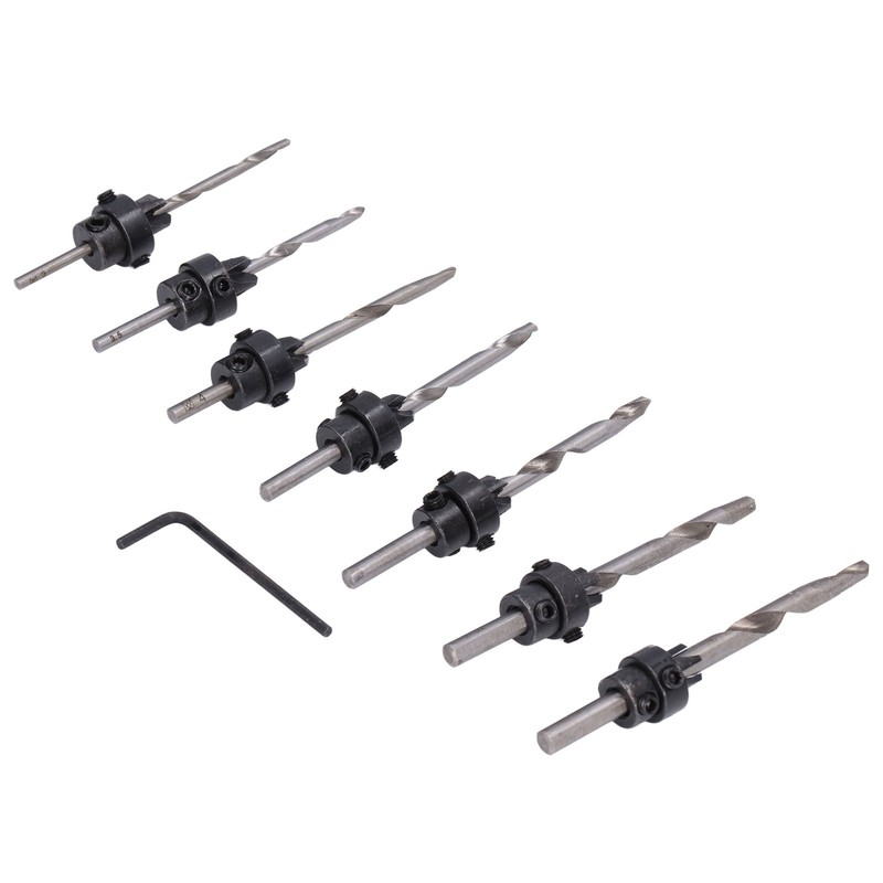 8Pcs/Set Tapered Countersink Bit Screw Set High Speed Steel Wood