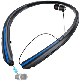 ZIQOPGD Neckband Retractable Bluetooth Headphones, Wireless Headset with 22H Playtime, Sweat-Resistant Sports, Dual Device Connect, Noise Cancelling Earphones with Mic (Blue)