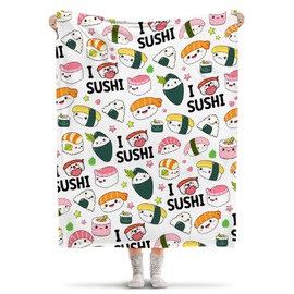 Sushi Cartoon Japanese Food Blanket, Sushi Blanket Gift for Boy Girl Kids Throw Warm Cozy Soft Plush Lightweight Bedding 40"x50" for Kid for Sofa,Bed and Living Room
