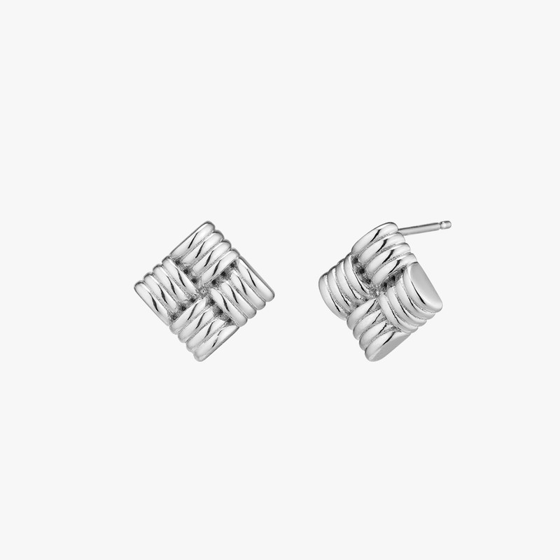 Gold&Deer 14KGF Goldfield Quilted Knit Square Earrings White Gold /