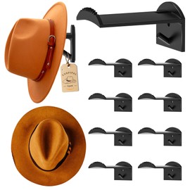 TUSPIPAL 2.9Inch Hat Hooks for Wall - (8 Pack) Cowboy Hat Rack,SuitableSun Hats, Fedora, Wide Brim Hats Strong Hold Hat Hangers for Wall，Western Room Decor- (Black)