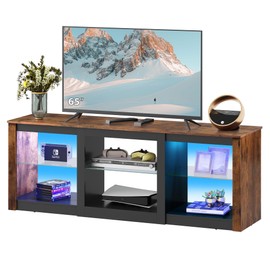 WLIVE LED TV Stand for 65-Inch TV, 58-Inch Entertainment Center with Adjustable Glass Shelves, Modern Media Console for Living Room & Bedroom, Rustic Brown