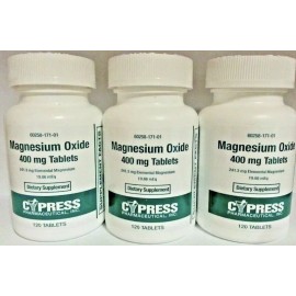 3 PACK- Cypress Magnesium Oxide 400mg Tablets 120ct each - Exp 10/2026
