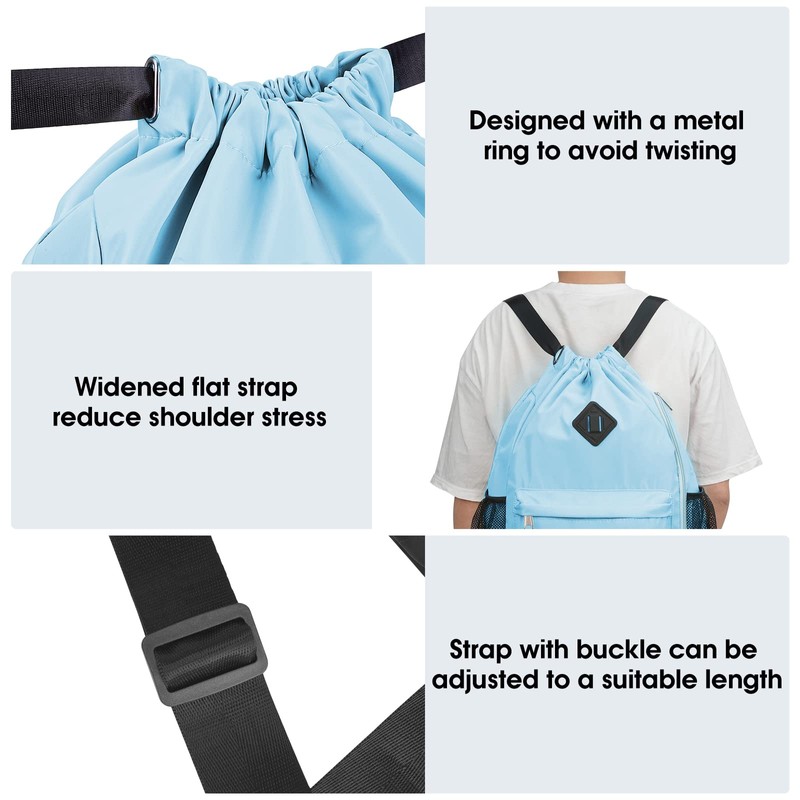 WANDF Drawstring Backpack Sports Gym Bag with Shoes Compartment, Water-Resistant