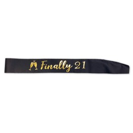 Clever Monster Birthday Sash Black Satin Finally 21 Sash with Gold Glitter Lettering Party Favors, Supplies and Decorations