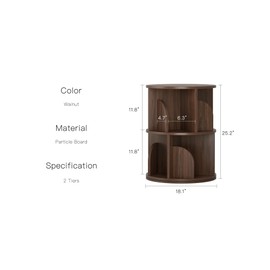 YOWOS Rotating Bookshelf, Small Corner Bookshelf for Small Space, 360 Display Floor Standing Bookcase Storage Rack, Wood Narrow Book Shelf Organizer for Bedroom, Living Room (Walnut, 2 Tiers)