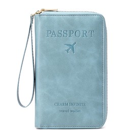 Toctax Passport Case, Passport Case, Travel Documents Folder, Passport Bag Leather, Passport Holder for Men and Women, ID Case, Credit Card Cases, Blue B, Blue with letter pattern