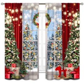TKUYO - Cortinas para árbol de Navidad, Año Nuevo, Invierno, Bosque de Nieve, Feliz Navidad, decoración de fiesta, decoración de ventana, tratamientos para recámara, sala de estar, cocina, baño, 2