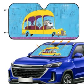 Cute Dog Bus Funny Windshield Sun Shade for Car SUV Truck (55x27.5 Inches), Sun Shade Windshield, Sunshade for Car Windshield, Shades for Front Windows, Protector Blocks UV ﻿ (Dog Bus)