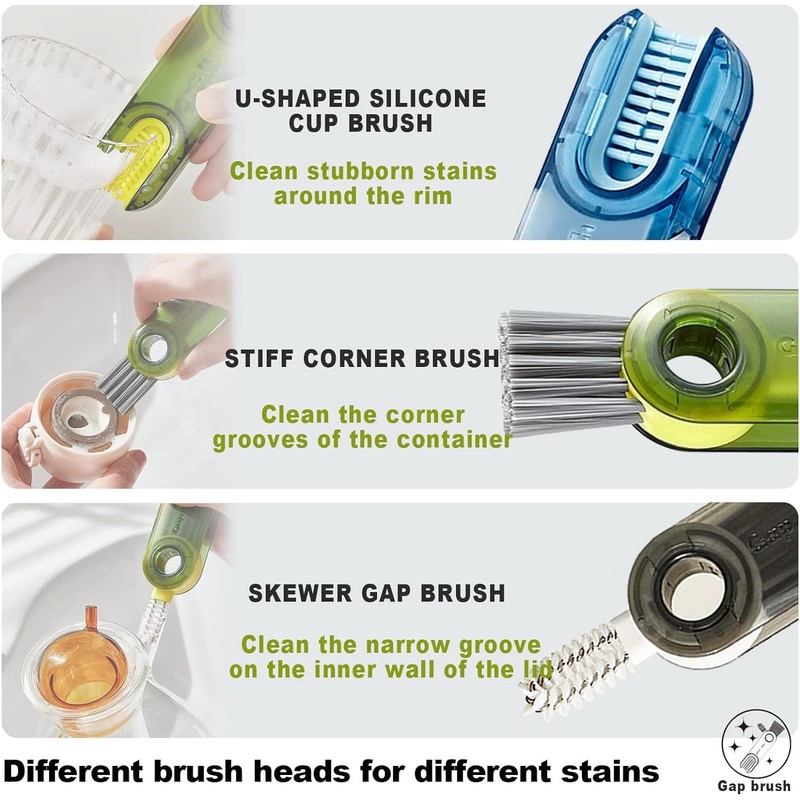 3 Pcs Cepillo para Botellas, Cepillo Limpiador de Tazas Multifuncional