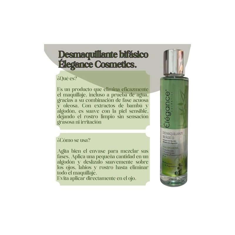 Kit Élégance Cosmetics, Loción Humectante de Té Verde + Desmaquillante