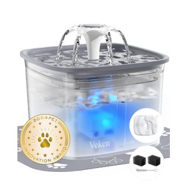 Veken Innovation Award Winner 95oz/2.8L Pet Fountain, Automatic Cat Water Fountain Dog Water Dispenser with Replacement Filters for Cats, Dogs, Multiple Pets (Transparent Grey, Plastic)