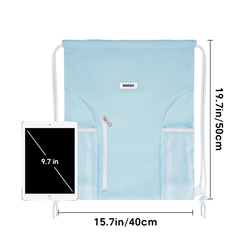 WANDF Drawstring Backpack Sports Gym Sackpack with Mesh Pockets Water