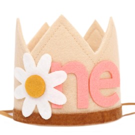 HIKLO Girl Daisy 1st Birthday Crown Hat - Boho Groovy Crown for Baby Girls First Birthday, Daisy Theme One Birthday Party Supplies, Summer Birthday Party Decoration, Pink Daisy Crown for Photo Props