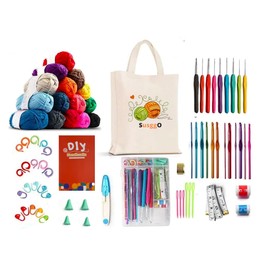 SusggO 73 Pieces Crochet Kit for Beginners, Complete Crochet Kit, Accessories, Skeins and Carry Bag, Crochet Set, DIY Crochet Kit