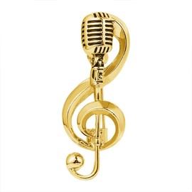 Delicate Music Note Brooch Lapel Pin for Women Rhinestone Crystal G Clef Musical Pins Scarf Jackets Dress Suit Brides Corsage Brooche Musician Bouquet Wedding Jewelry Gifts (Gold microphone)