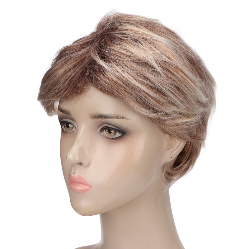 Woman Short Wig Synthetic Layered Straight Fluffy Heat Resistant Soft