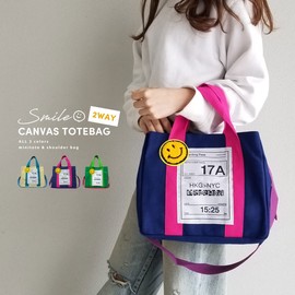 DIVA Rose Smile Tote Bag, Canvas, 2-Way, Cross-body Shoulder, Cotton, Lunch Bag, Large Capacity, Lightweight, Lightweight, Mother's Bag, navy