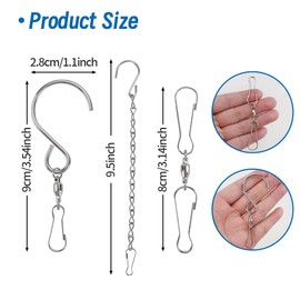 SITAKEGS Pack of 12 Wind Spinner Swivel, 360 Degree Hook Clips, S Hooks with 2 Pieces Metal Hanging Chain, Hanging Wind Spinner for Wind Chimes, Bird Feeders, Wind Socks, Flower Pots, Plants