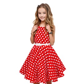 HB HBB MAGIC Girls Vintage Dress 50s Retro Twirling Special Occasion Dresses Size 6-14 Sleeveless Kids Dress Red Polka Dot