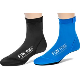 FUN TOES 2 Pairs Beach Socks for Volleyball Soccer, Camping, Rafting, Diving and All Sand Sports (Black-Blue, S Kids 4.5-6 / Women 6.5-8)