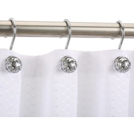 Chictie Silver Shower Curtain Hooks - Oil Rubbed Chrome Decorative Shower Curtain Rings,Set of 12 Bling Metal Rustproof Shower Hangers for Bathroom Curtains Rods Hollow Ball Design