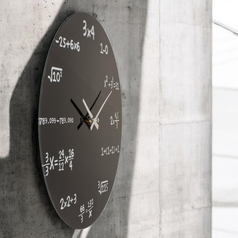MIJOMA Black Glass Wall Clock Mathematic - Diameter 35 cm