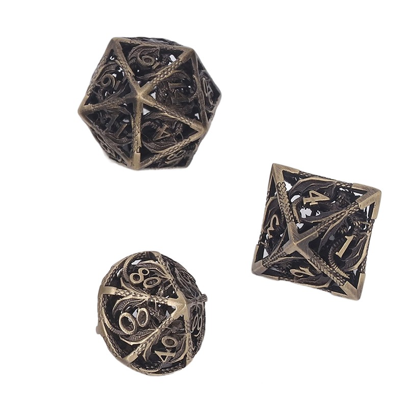 7pcs Copper Dice Set Polyhedral Hollow Clear Number Balancing Table