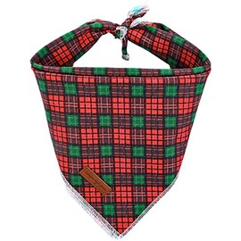 Unique style paws Christmas Plaid Dog Bandanas 1PC Cotton Washable Winter Triangle Dog Scarfs for Small Medium Large Dogs and Cats-Green Grid-L