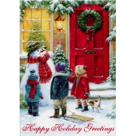 Unbranded Christmas Holiday Greetings Snowman With Children And Dog Greeting Cards
