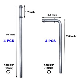 Ganluuree 8PCS Exhaust Hanger Rod Set Heavy Duty 3/8"(10MM) Rod 4PCS 90°7.6" Long + 4PCS Straight 10" Long Exhaust Muffler Hanger Mild Steel Zinc Coated Car Automotive Replacement Clamp Flanges Parts