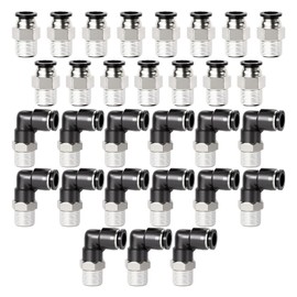 TAILONZ PNEUMATIC Elbow and Straight Combination 10MM Tube OD x 1/4 Inch BSP Thread Push to Connect Fittings PC10-02+PL10-02(Pack of 4)