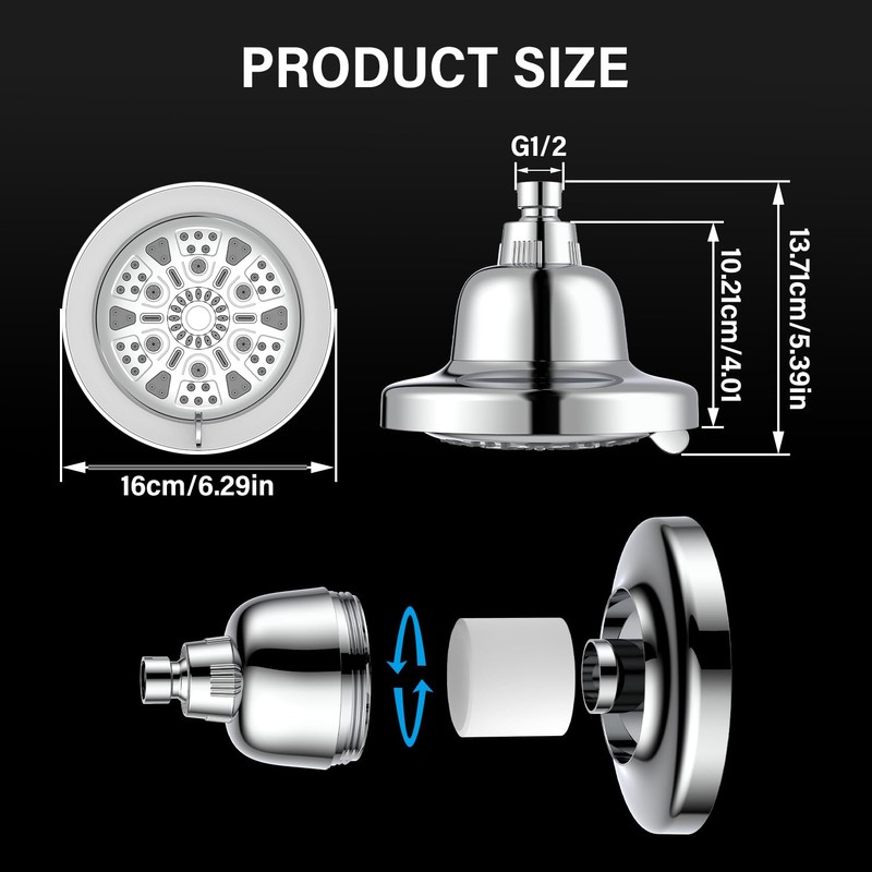 JINYOMFLY Rain Shower with LED, 7 Shower Modes, LED Colour