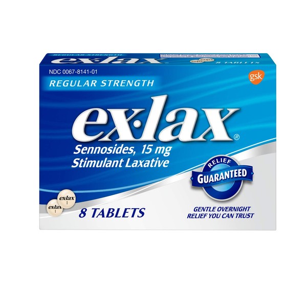 Ex-Lax Pills Stimulant Laxative Regular Strength 8 Each ( Pack of 2)