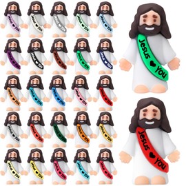 Bememo 25 Pcs Little Jesus Figures Original Design Jesus Love You Mini Rubber Toys to Hide and Seek Religious Party Favors Sunday School Baptism Gifts(Colorful)