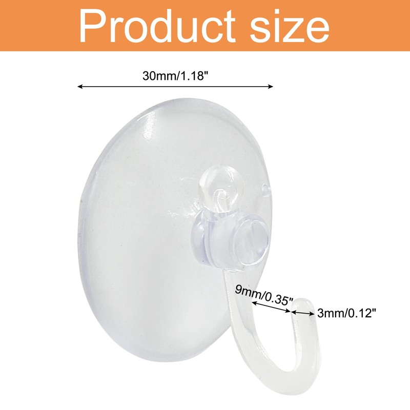 Bonsicoky 12 Pcs Suction Cups with Hooks, 30 mm Clear
