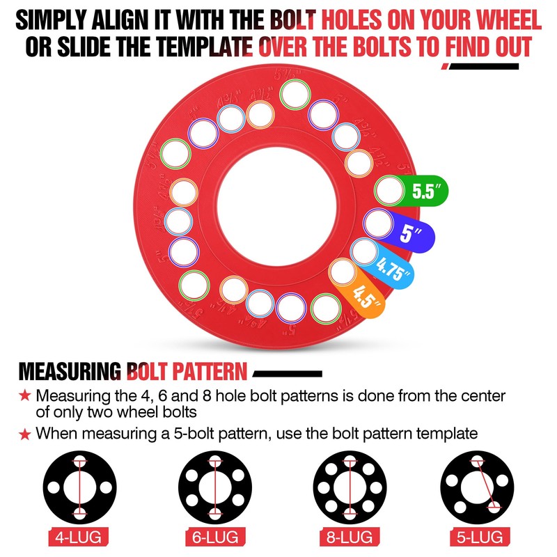 Feekoon 2 PCS Wheel Bolt Pattern Measuring Tool, 5 Lug