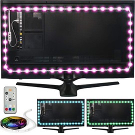 Power Practical LED Lights for TV in Living Room or Bedroom – Luminoodle Backlight, USB Powered Strips w/ Remote for 15 Ambient Color Bias Lighting Options & 10 Brightness Modes, Size (30"-40" TV)