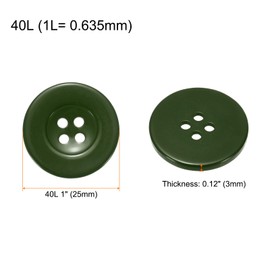 HARFINGTON 10pcs 40L Sewing Buttons 1"(25mm) Resin Round Flat 4-Hole Craft Replacement Buttons for Coats Sewing Clothing and DIY, Dark Green