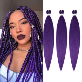 Purple Braiding Hair Extensions 16 Inch Pre stretched Braiding Hair Hot Water Setting Synthetic Hair Pre Stretched Crochet Braids Hair(16 Inch,3 Packs,Purple#）