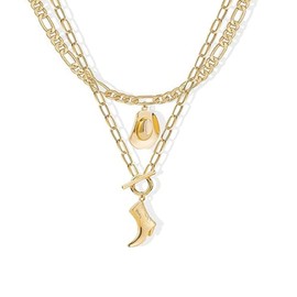 HUASAI Cowgirl Necklace Sparkly Rhinestone Star Western Cowgirl Boot Charm Necklace Stackable Necklaces Set Country Concert Outfits