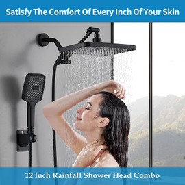 Shower Head with Handheld Water Spra High Pressure Showerhead Combo with Arm for Bathroom Accessorie Home Decor Adjustable Dual Shower with Anti-Clog Nozzles Mattte Black