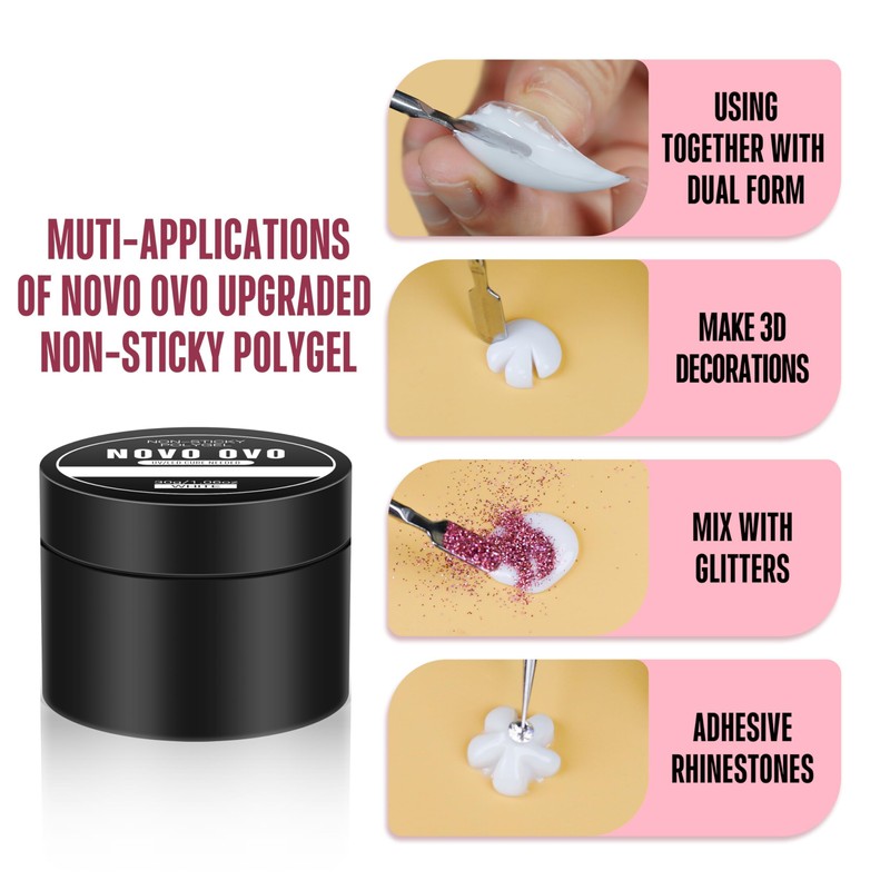 NOVO OVO Upgraded NON-STICKY Polygel Solution Procedure Set, White and