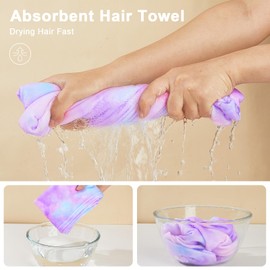 Unicorn Castle Microfiber Hair Towel for Kids 2Pack Hair Wrap Towels Absorbent Hair Drying Towel Wrap Hair Turbans for Curly Thick Hair,Pink Purple