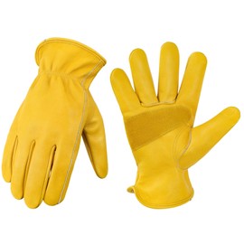 DULFINE Leather Work Gloves for Men & Women, Reinforced Durable Gardening Gloves,Cowhide Work Gloves,Puncture & Cut Resistant