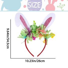 Macute Pink Rabbit Ears Headbands for Women with Chicks Ribbon Sequins Easter Hair Bands Glitter Bunny Ears Hair Hoops Easter Holiday Party Rabbit Cosplay Costume Easter Bunny Hair Accessories 1Pcs