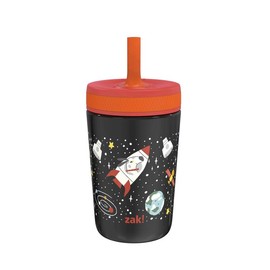 Zak Designs Kelso Kids Leakproof Tumbler with Silicone Sipper Spout - 12 Ounce Stainless Steel Cup, Insulated Drinkware with Secure Lid:_Spaceships