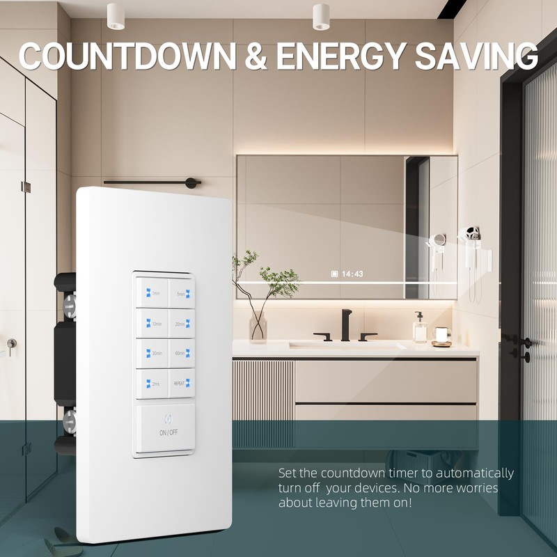 TOPELER Countdown Digital Timer Switch, Repeat in-Wall Timer Switch, Programmable