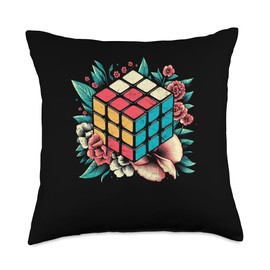 The Melting Cube - Competitive Speed Cubing Merch Vintage Cottagecore Puzzle Cube Geometric Women's Cute Math Throw Pillow, 18x18, Multicolor