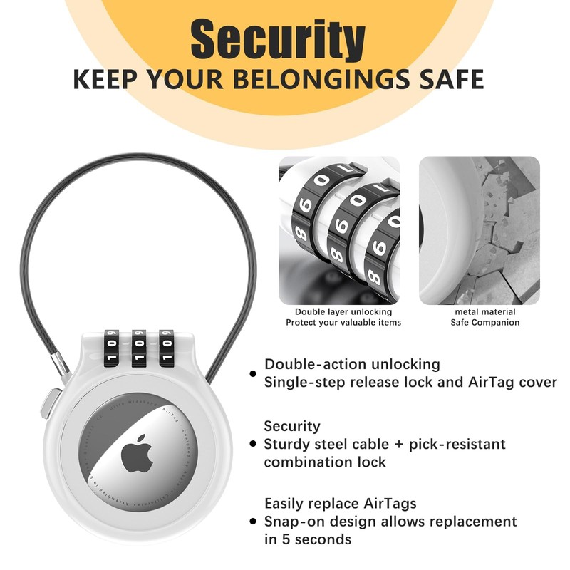 AirTag Holder with 3-Digit Combination Lock, Zinc Alloy Anti-Theft Protective